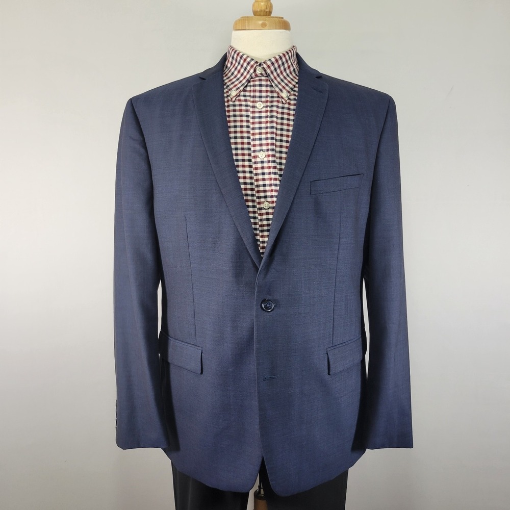 Bar III Men's Sport Coat Blazer Two Button Navy‎ Blue Solid Wool Size 46R SLIM